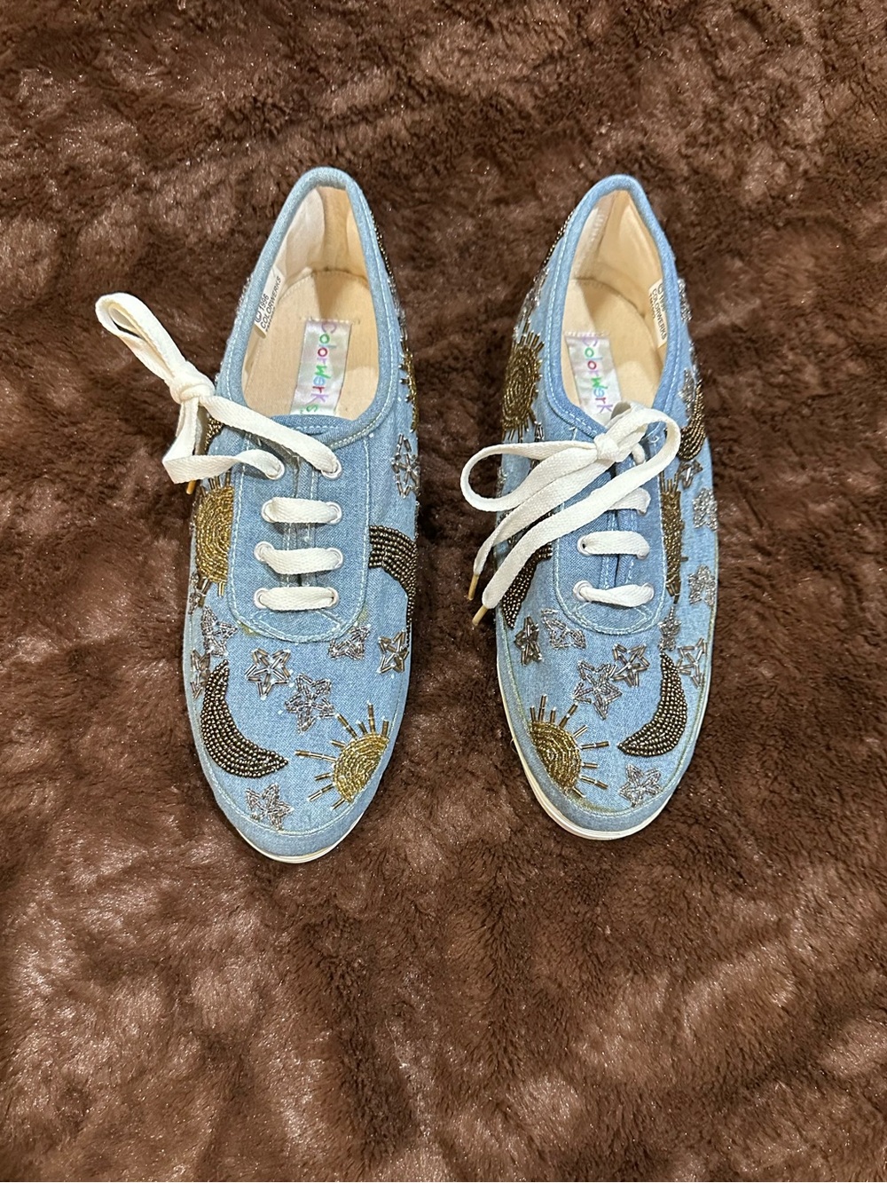 Vintage 1996 Colorwerks Beaded Celestial Sun Moon Sneakers